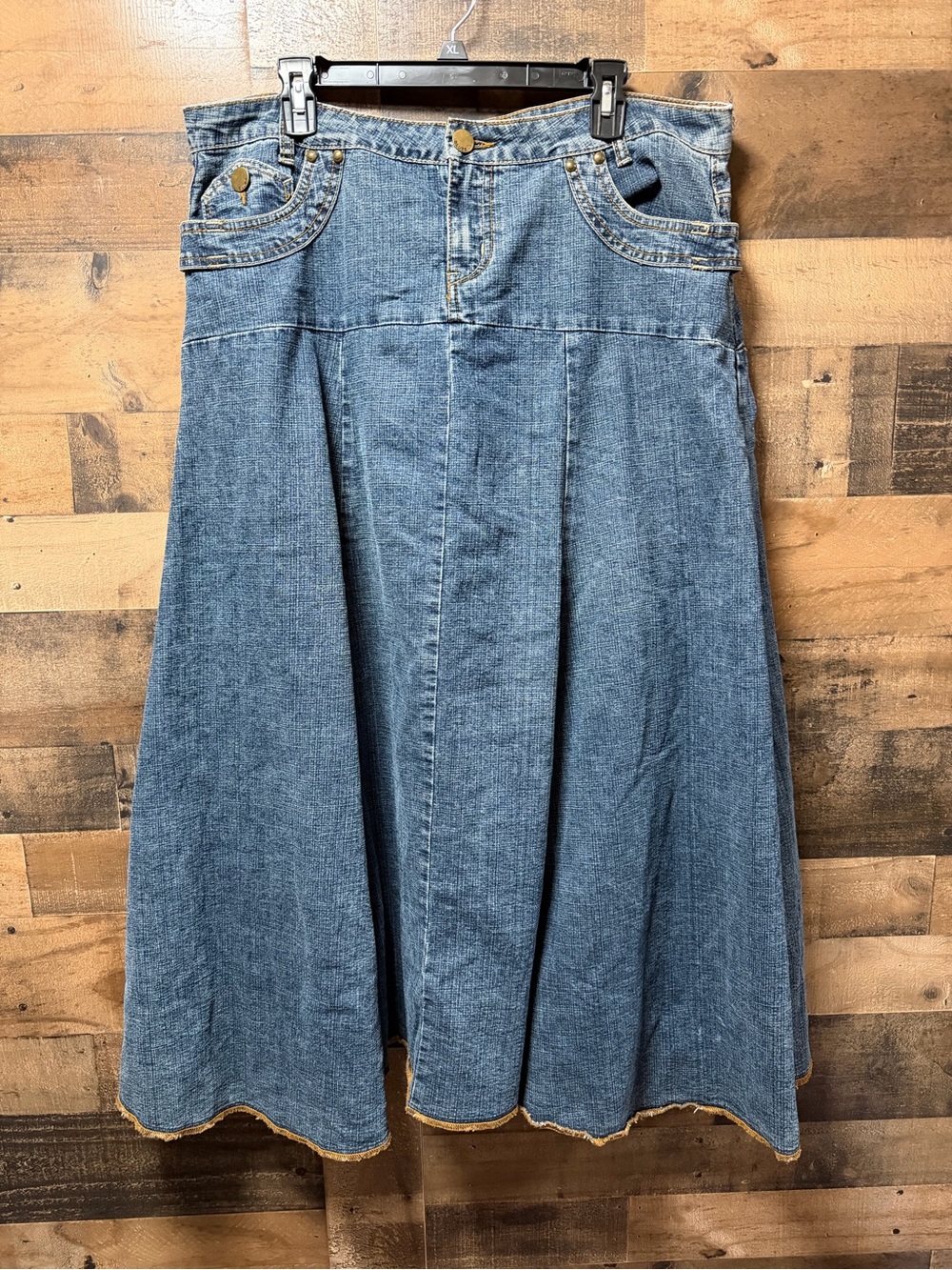 Baccini Womens Size 16 Denim Maxi Skirt Long A-Line Flare Y2K Boho Blue Jean